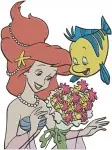 The Little Mermaid - Ariel And Flounder With Flowers - Bubbles And Flower Crown Undersea Beauty - Filled Embroidery Design - 7895