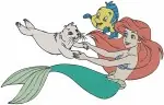 The Little Mermaid - Ariel Flounder Sebastian Max And Scuttle - Friends Above And Below Water - Disney Group - Filled Embroidery Design - 7899