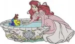 The Little Mermaid - Human Ariel With Sea Friends In Fountain - Scuttle Flounder Sebastian - Disney Fun - Filled Embroidery Design - 7901