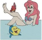 The Little Mermaid - Human Ariel With Sea Friends In Fountain - Scuttle Flounder Sebastian - Disney Fun - Filled Embroidery Design - 7902