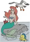 The Little Mermaid - Human Ariel With Sea Friends In Fountain - Scuttle Flounder Sebastian - Disney Fun - Filled Embroidery Design - 7903