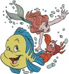 The Little Mermaid - Human Ariel With Sea Friends In Fountain - Scuttle Flounder Sebastian - Disney Fun - Filled Embroidery Design - 7904