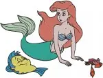 The Little Mermaid - Ariel Flounder And Sebastian - Under The Sea Friends Adventures - Disney Princess - Filled Embroidery Design - 7908