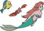 The Little Mermaid - Ariel With Flounder And Sebastian The Crab - Underwater Friendship Moments - Disney - Filled Embroidery Design - 7909