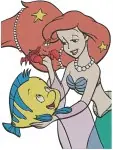 The Little Mermaid - Ariel Flounder And Sebastian - Magical Under The Sea Life - Bubbles And Mirror - Filled Embroidery Design - 7913