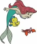 The Little Mermaid - Ariel Sebastian And Flounder - Cheerful Underwater Companions - Disney Mermaid - Filled Embroidery Design - 7917