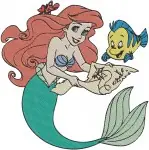 The Little Mermaid - Ariel And Flounder Escape Shark And Eels - Undersea Peril And Adventure - Disney Pack - Filled Embroidery Design - 7922