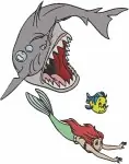 The Little Mermaid - Ariel And Flounder Escape Shark And Eels - Undersea Peril And Adventure - Disney Pack - Filled Embroidery Design - 7923