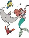 The Little Mermaid - Ariel With Max The Dog And Friendly Seal - On Land Adventures - Disney Princess - Filled Embroidery Design - 7925