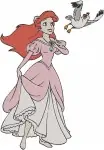 The Little Mermaid - Human Ariel In Pink Dress - Sebastian And Flounder - Dining And On Rock Poses - Filled Embroidery Design - 7933