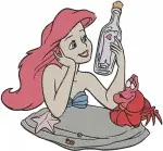 The Little Mermaid - Human Ariel In Pink Dress - Sebastian And Flounder - Dining And On Rock Poses - Filled Embroidery Design - 7934