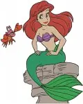 Disney Little Mermaid Ariel With Sebastian Crab On Rock Green Dress Mermaid Form Bundle - Filled Embroidery Design - 7938