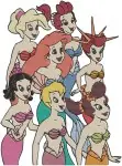 Disney Little Mermaid Ariel And Sisters Group Portrait Underwater Fun Poses - Filled Embroidery Design - 7975