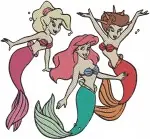 Disney Little Mermaid Ariel And Sisters Group Portrait Underwater Fun Poses - Filled Embroidery Design - 7976