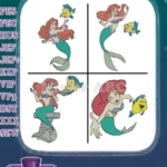 The Little Mermaid - Mermaid Ariel And Faithful Flounder - Multiple Swimming And Posing - Disney Pack - Filled Embroidery Design - Instant Download
