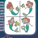 The Little Mermaid - Ariel Combing Hair With Dinglehopper And Flounder - Underwater Beauty Moments - Filled Embroidery Design - Instant Download