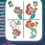 The Little Mermaid - Ariel Flounder And Sebastian Tambourine Fun - Under The Sea Musical Moments - Filled Embroidery Design - Instant Download