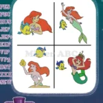 The Little Mermaid - Ariel Mermaid And Human Form With Dinglehopper And Flounder - Transformation Fun - Filled Embroidery Design - Instant Download