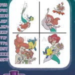 The Little Mermaid - Ariel And Flounder With Flowers - Bubbles And Flower Crown Undersea Beauty - Filled Embroidery Design - Instant Download