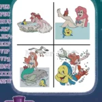 The Little Mermaid - Human Ariel With Sea Friends In Fountain - Scuttle Flounder Sebastian - Disney Fun - Filled Embroidery Design - Instant Download