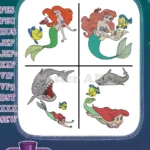 The Little Mermaid - Ariel And Flounder Escape Shark And Eels - Undersea Peril And Adventure - Disney Pack - Filled Embroidery Design - Instant Download