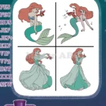 Disney Little Mermaid Ariel Mermaid And Human Form Green Dress Underwater Set - Filled Embroidery Design - Instant Download
