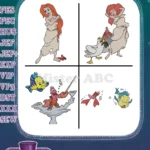 Disney Little Mermaid Ariel Peasant Dress Scuttle Seagull Flounder Lucifer Cat Mix Collection - Filled Embroidery Design - Instant Download