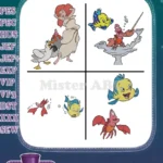 Disney Little Mermaid Scuttle Seagull Flounder Fish Sebastian Crab Lucifer Cat Mix - Filled Embroidery Design - Instant Download