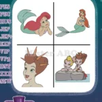 Disney Little Mermaid Ariel Sisters Attina Alana Adella On Rock Group - Filled Embroidery Design - Instant Download