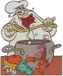 Disney Little Mermaid Chef Louis Preparing Seafood Funny Kitchen Scenes Set - Filled Embroidery Design - 7989
