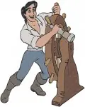 Disney Little Mermaid Prince Eric At Ships Wheel On Barrel Sailor Attire Collection - Filled Embroidery Design - 7993