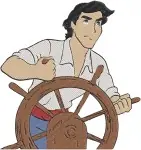 Disney Little Mermaid Prince Eric At Ships Wheel On Barrel Sailor Attire Collection - Filled Embroidery Design - 7994