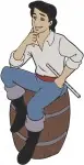 Disney Little Mermaid Prince Eric At Ships Wheel On Barrel Sailor Attire Collection - Filled Embroidery Design - 7995