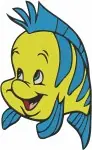 Disney Little Mermaid Flounder Fish Happy Swimming Scared Expressions - Filled Embroidery Design - 8031