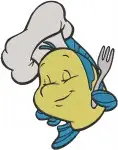 Disney Little Mermaid Flounder Fish With Chef Hat Waving Smiling Underwater Designs - Filled Embroidery Design - 8034
