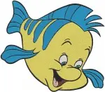 Disney Little Mermaid Flounder Fish With Chef Hat Waving Smiling Underwater Designs - Filled Embroidery Design - 8035