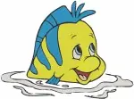 Disney Little Mermaid Flounder Fish In Water With Squid Playful Ocean Friend - Filled Embroidery Design - 8038