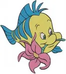 Disney Little Mermaid Flounder Fish In Water With Squid Playful Ocean Friend - Filled Embroidery Design - 8039