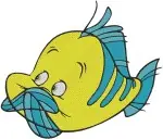 Disney Little Mermaid Flounder Fish Expressive Faces Happy Worried Cute Set - Filled Embroidery Design - 8046