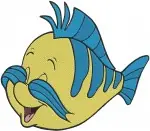 Disney Little Mermaid Flounder Fish Surprised Swimming Fast Underwater Friend Collection - Filled Embroidery Design - 8050