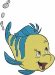 Disney Little Mermaid Flounder Fish Blowing Bubbles Sad Waving Expressions - Filled Embroidery Design - 8052
