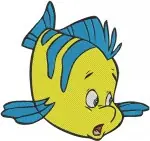 Disney Little Mermaid Flounder Fish Blowing Bubbles Sad Waving Expressions - Filled Embroidery Design - 8055