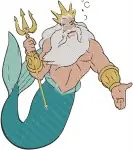 The Little Mermaid King Triton Ruler Of Atlantica With Trident Powerful Poses - Filled Embroidery Design - 8067
