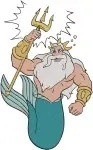 The Little Mermaid King Triton Ruler Of Atlantica With Trident Powerful Poses - Filled Embroidery Design - 8068