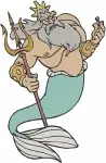The Little Mermaid King Triton With Trident Various Sitting And Thoughtful Poses - Filled Embroidery Design - 8078