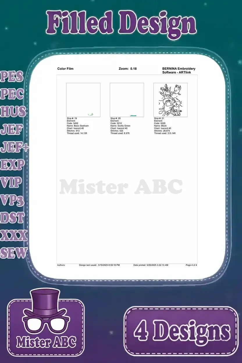 Color film page 3 for the second filled embroidery design, showing final color stops and outlines.