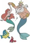 The Little Mermaid King Triton Ariel Flounder And Sebastian Group Character - Filled Embroidery Design - 8092