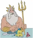 The Little Mermaid King Triton Ariel Flounder And Sebastian Group Character - Filled Embroidery Design - 8093