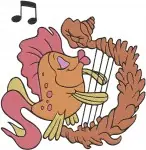 The Little Mermaid Underwater Band Seahorse Fish Crab Octopus Musical Instruments - Filled Embroidery Design - 8094