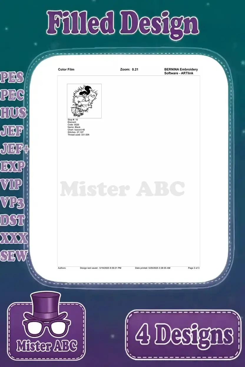 Page 3 of the color film for the Melody mermaid splashing embroidery design, showing the final stitching steps.